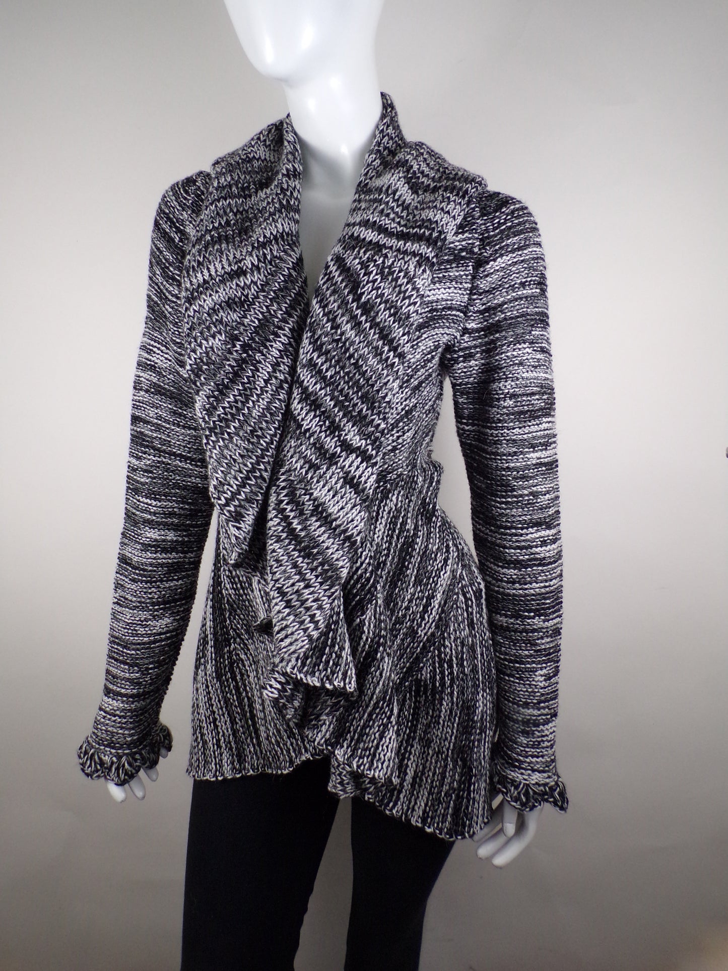 Unique Handmade Cardigan Natural Alpaca color Black Gray and white threads LINES Wool Hooded Coat Tailored Cardigan Knitted Open Hoodie