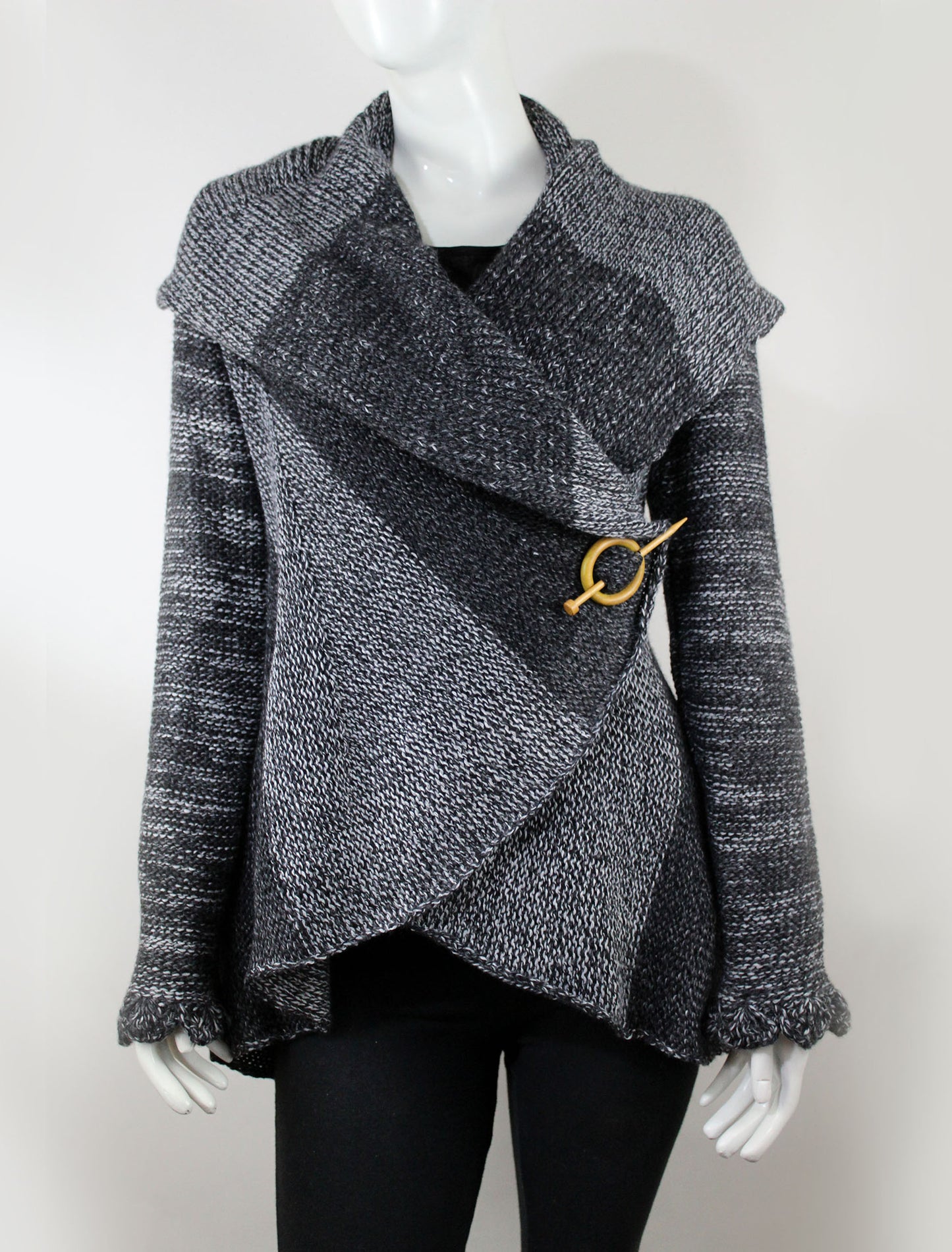 Unique Handmade Cardigan Natural Alpaca color Black Gray and white threads alpaca Wool SQUARES DESIGN Hooded Coat Tailored Cardigan Knitted Open Hoodie