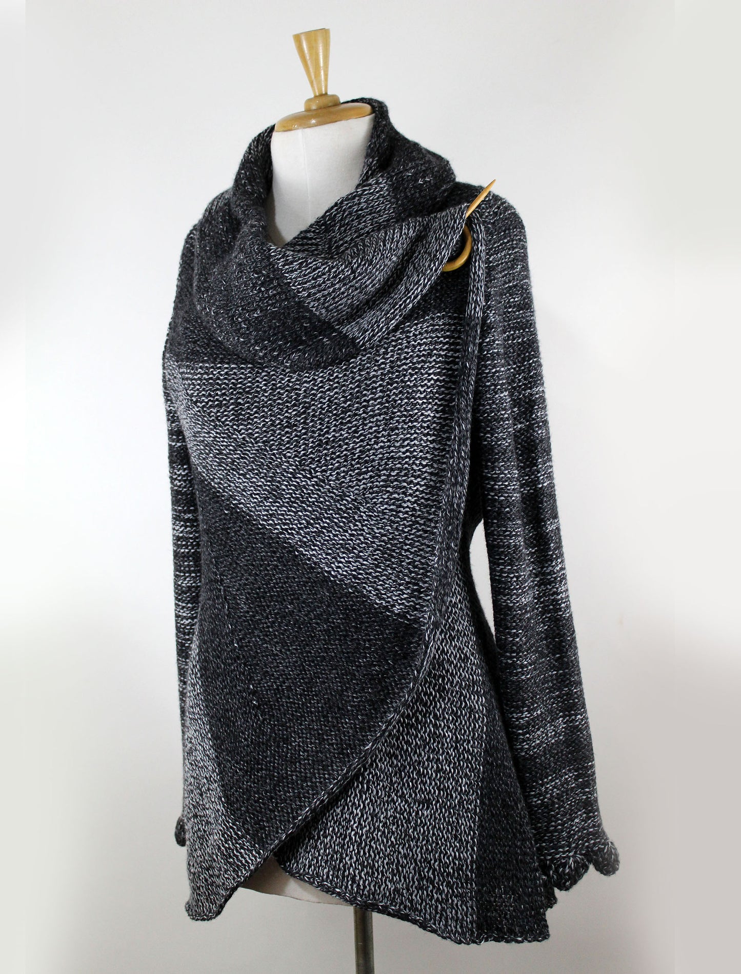 Unique Handmade Cardigan Natural Alpaca color Black Gray and white threads alpaca Wool SQUARES DESIGN Hooded Coat Tailored Cardigan Knitted Open Hoodie