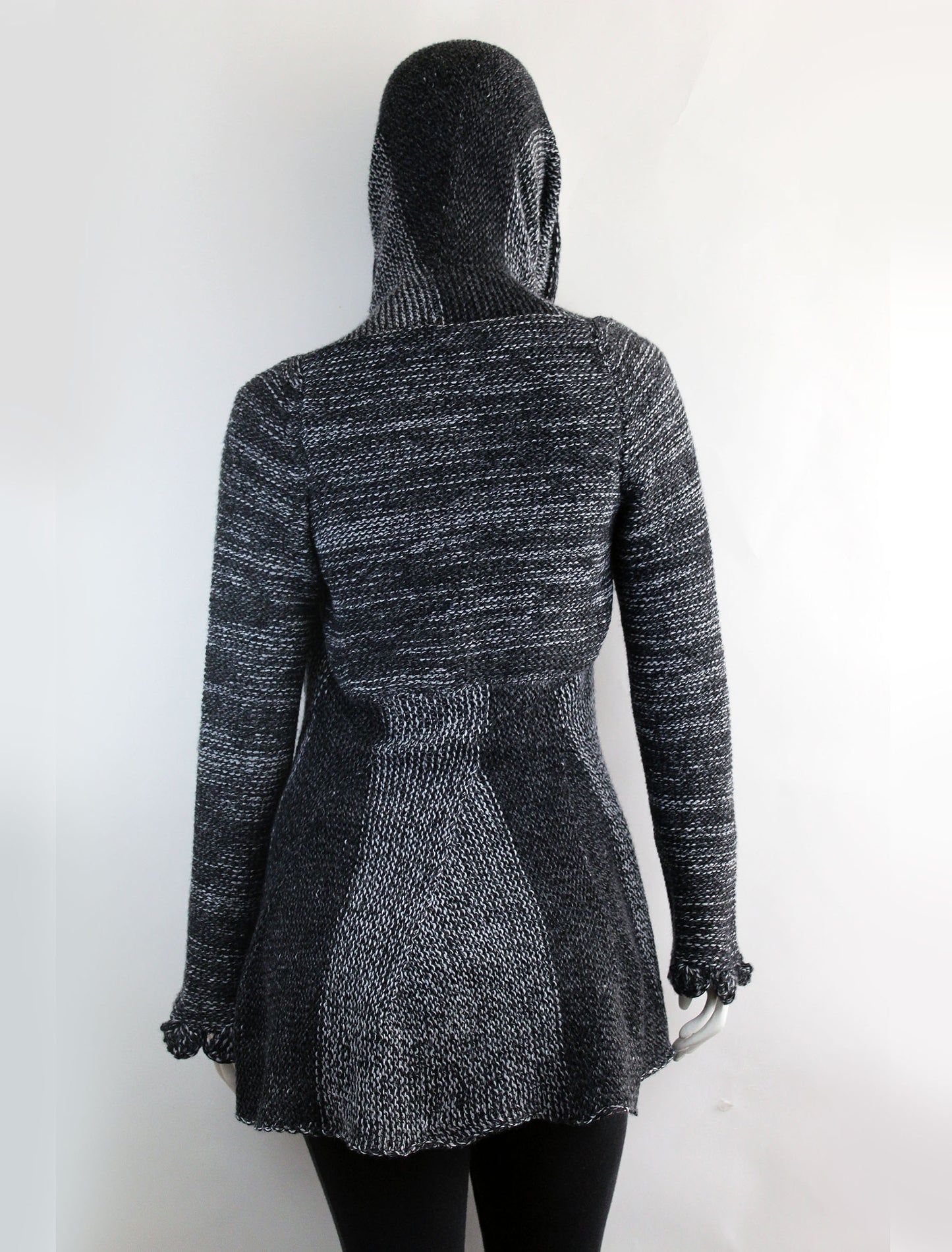 Unique Handmade Cardigan Natural Alpaca color Black Gray and white threads alpaca Wool SQUARES DESIGN Hooded Coat Tailored Cardigan Knitted Open Hoodie