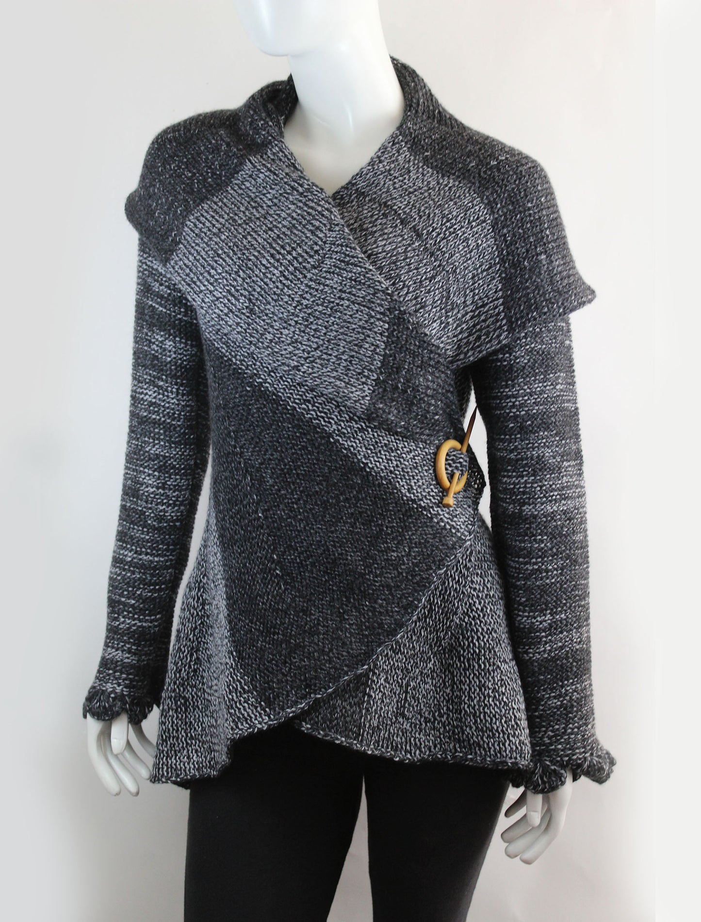 Unique Handmade Cardigan Natural Alpaca color Black Gray and white threads alpaca Wool SQUARES DESIGN Hooded Coat Tailored Cardigan Knitted Open Hoodie