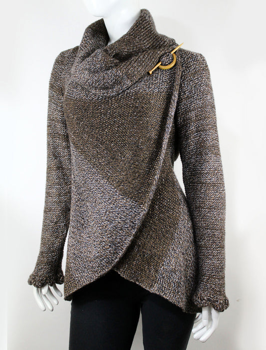 Unique Handmade Cardigan Natural Alpaca color Brown threads SQUARE DESING Size Medium Wool Hooded Coat Tailored Cardigan Jacket Knitted Sweater Open Hoodie