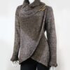 Hand Knit Alpaca Wool Cardigan: Brown Tones, Open Sweater, Wooden Brooch