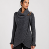 Handmade Alpaca Knit Cardigan: Dark Gray, Open Sweater, Wooden Brooch