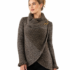 Hand Knit Alpaca Wool Cardigan: Brown Tones, Open Sweater, Wooden Brooch