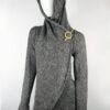 Handmade Alpaca Knit Cardigan: Brown Mix Thread, Open Sweater, Wooden Brooch